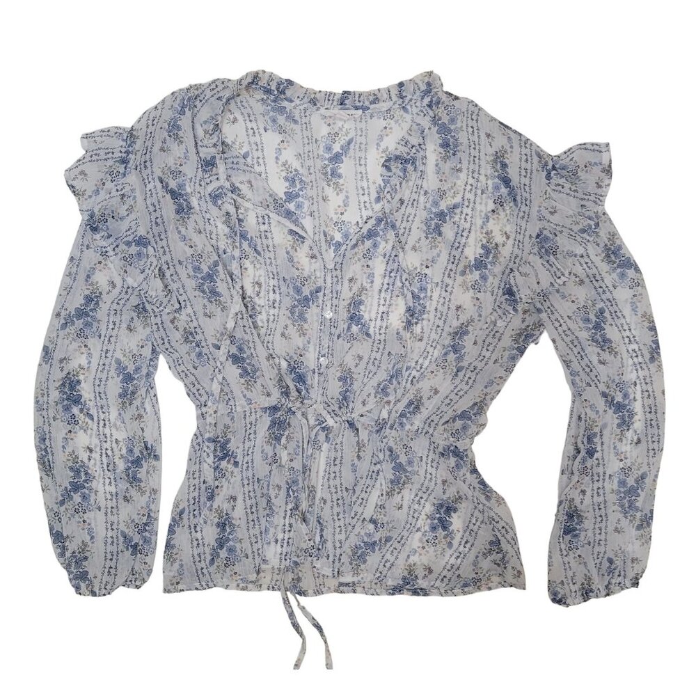 Blu Pepper women's long sleeve peasant Victorian floral button down blouse Size